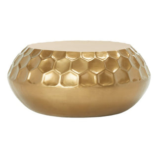 Round Coffee Table with Brass Iron Drum Base and Top