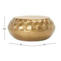 Round Coffee Table with Brass Iron Drum Base and Top