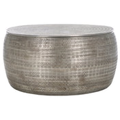 Round Coffee Table with Hidden Storage in Hammered Aluminum, Silver