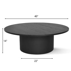 Round Coffee Table with Pedestal Base, 40 in Manufactured Wood, Black