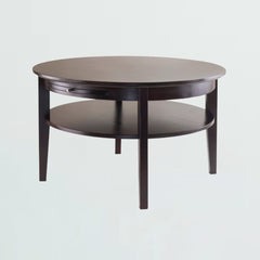 Round Coffee Table with Pull-Out Tray and Shelf in Espresso Finish