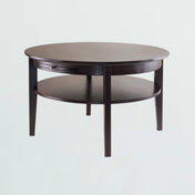 Round Coffee Table with Pull-Out Tray and Shelf in Espresso Finish