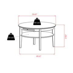 Round Coffee Table with Pull-Out Tray and Shelf in Espresso Finish