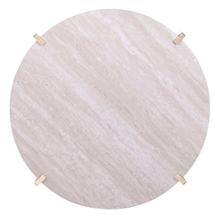 Round Coffee Table with Shelf, White Top, Gold Base