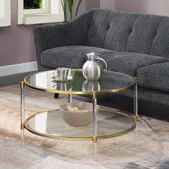Round Coffee Table with Tempered Glass Shelves and Acrylic Legs
