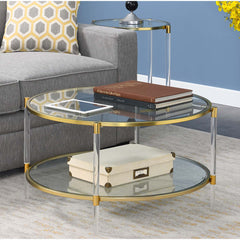 Round Coffee Table with Tempered Glass Shelves and Acrylic Legs