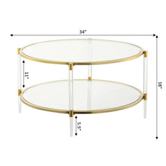 Round Coffee Table with Tempered Glass Shelves and Acrylic Legs