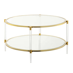 Round Coffee Table with Tempered Glass Shelves and Acrylic Legs