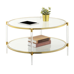 Round Coffee Table with Tempered Glass Shelves and Acrylic Legs