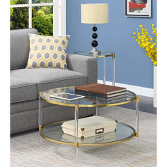 Round Coffee Table with Tempered Glass Shelves and Acrylic Legs