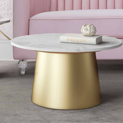 Round Coffee Table with White Marble Top and Gold Base
