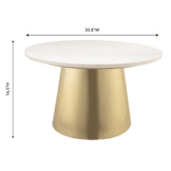 Round Coffee Table with White Marble Top and Gold Base