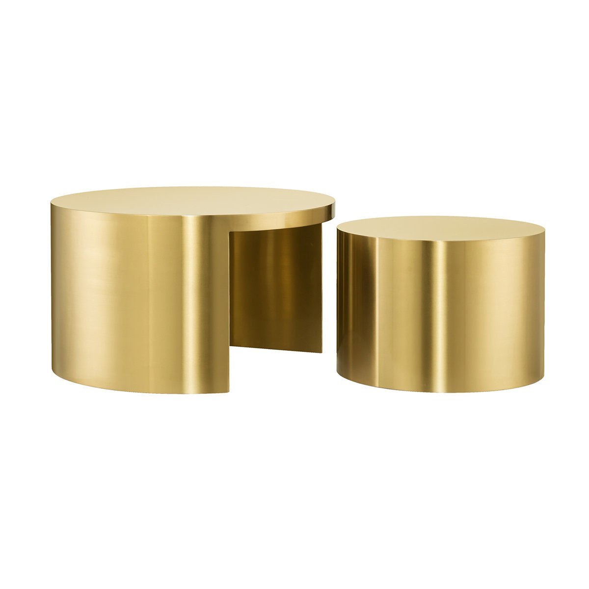 Round Coffee Tables, Set of 2, Gold Stainless Steel