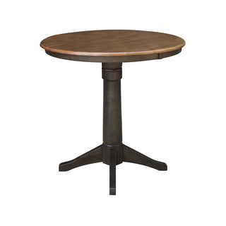Round Counter Height Dining Table in Solid Wood, Hickory Top with Washed Coal Base