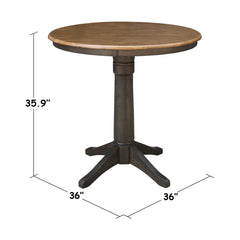 Round Counter Height Dining Table in Solid Wood, Hickory Top with Washed Coal Base
