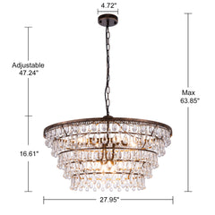 Round Crystal Chandelier, 5 Tiers, 7 Lights, Clear Crystal with Metal Frame