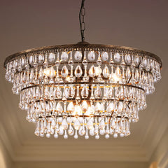 Round Crystal Chandelier, 5 Tiers, 7 Lights, Clear Crystal with Metal Frame