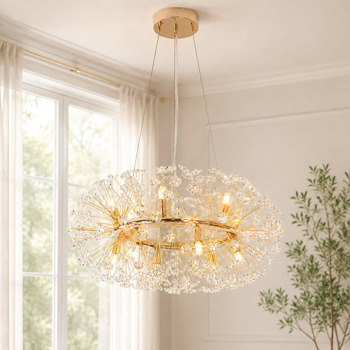 Round Crystal Chandelier with 12 Lights in Gold Iron