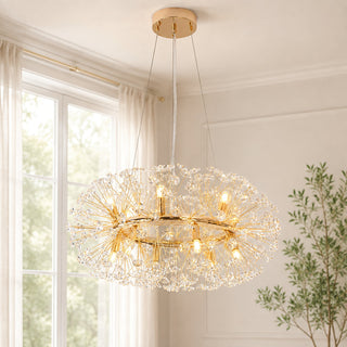 Round Crystal Chandelier with 12 Lights in Gold Iron
