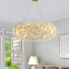 Round Crystal Chandelier with 12 Lights in Gold Iron