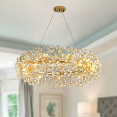 Round Crystal Chandelier with 12 Lights in Gold Iron