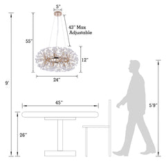 Round Crystal Chandelier with 12 Lights in Gold Iron