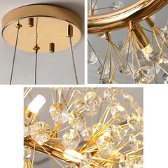 Round Crystal Chandelier with 12 Lights in Gold Iron