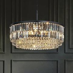Round Crystal Chandelier with 5 Lights in Matte Black
