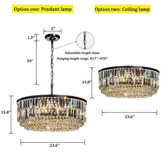 Round Crystal Chandelier with 5 Lights in Matte Black