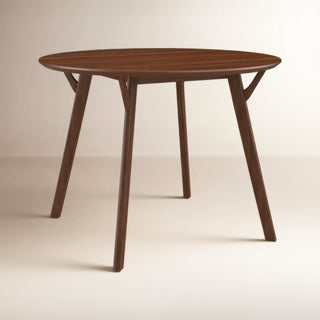 Round Dining Table, 42 in Wide, Walnut Solid and Manufactured Wood