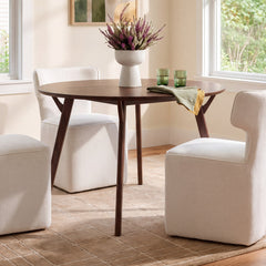 Round Dining Table, 42 in Wide, Walnut Solid and Manufactured Wood