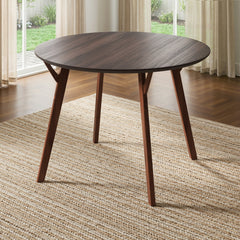 Round Dining Table, 42 in Wide, Walnut Solid and Manufactured Wood
