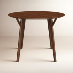 Round Dining Table, 42 in Wide, Walnut Solid and Manufactured Wood
