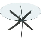 Round Dining Table, 48 in Glass Top with Black Iron Base