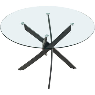 Round Dining Table, 48 in Glass Top with Black Iron Base
