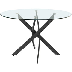 Round Dining Table, 48 in Glass Top with Black Iron Base