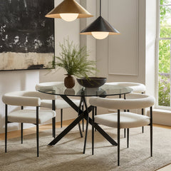 Round Dining Table, 48 in Glass Top with Black Iron Base