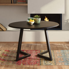 Round Dining Table, Black Manufactured Wood Top with Black Steel Base