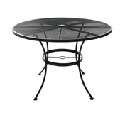 Round Dining Table, Black Metal with Diamond Mesh Top and Umbrella Hole