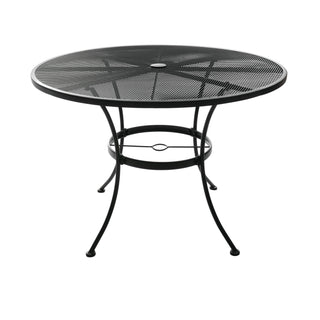 Round Dining Table, Black Metal with Diamond Mesh Top and Umbrella Hole