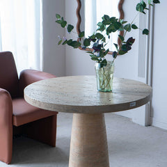 Round Dining Table, Cement Pedestal Base, 36 Inch, Cream