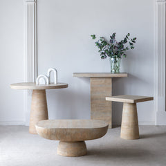Round Dining Table, Cement Pedestal Base, 36 Inch, Cream