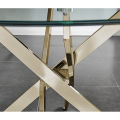 Round Dining Table for 4, Clear Glass Top with Gold Pedestal Base