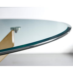 Round Dining Table for 4, Clear Glass Top with Gold Pedestal Base