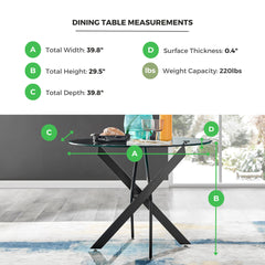 Round Dining Table for 4, Clear Glass Top with Gold Pedestal Base