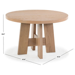 Round Dining Table, Manufactured Wood with Oak Veneer, 47 Inch, Four Leg Base