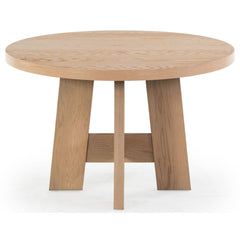 Round Dining Table, Manufactured Wood with Oak Veneer, 47 Inch, Four Leg Base