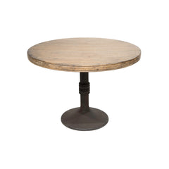 Round Dining Table, Pine Wood, 42 Inch, Antique Natural Top, Black Iron Base
