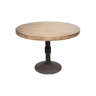 Round Dining Table, Pine Wood, 42 Inch, Antique Natural Top, Black Iron Base