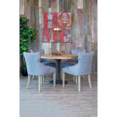 Round Dining Table, Pine Wood, 42 Inch, Antique Natural Top, Black Iron Base